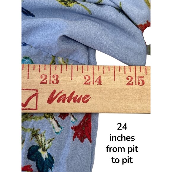 Linea Plus Size Tunic Top 20W Blue Multicolor Floral Print Long Sleeve Blouse - Picture 7 of 8